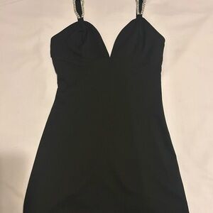 Elegant Black Dress with Embellished Straps